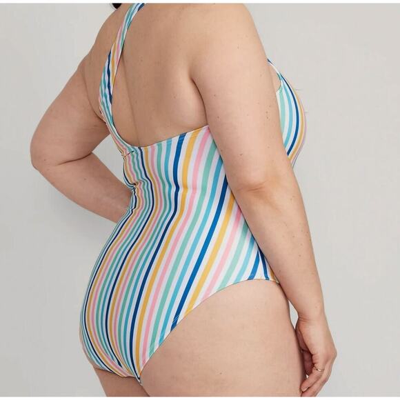 Old Navy Vertical Rainbow Stripes One-Shoulder One-Piece Swimsuit Women’s 3X - Picture 2 of 11